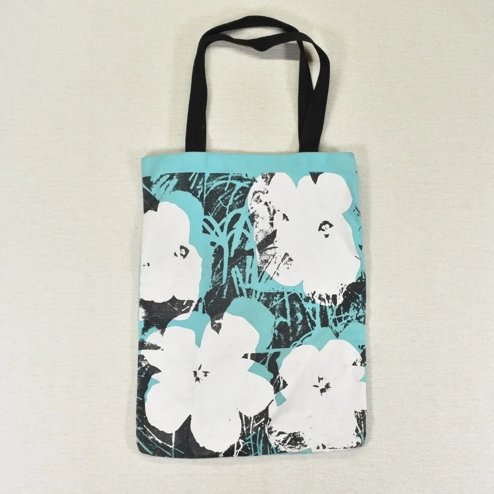Andy Warhol Flowers Canvas Tote Bag Aqua Teal Blue Art Is What You Can Get Away